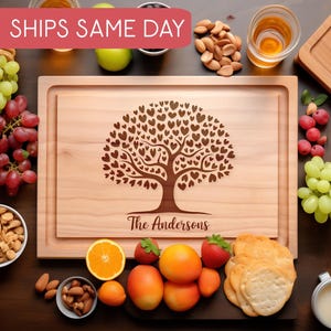 Personalized Family Tree Cutting Board, Custom Engraved Charcuterie Board, Gift for Couples, Last Name Gifts, New Home Kitchen Decor