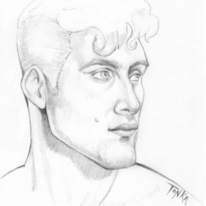 Original männliche Porträt Kunst Bleistiftzeichnung / Tonka Kunstwerk Vintage Stil männlich Pin Up / schwul 8 "x 11" signiert / Physique Bild