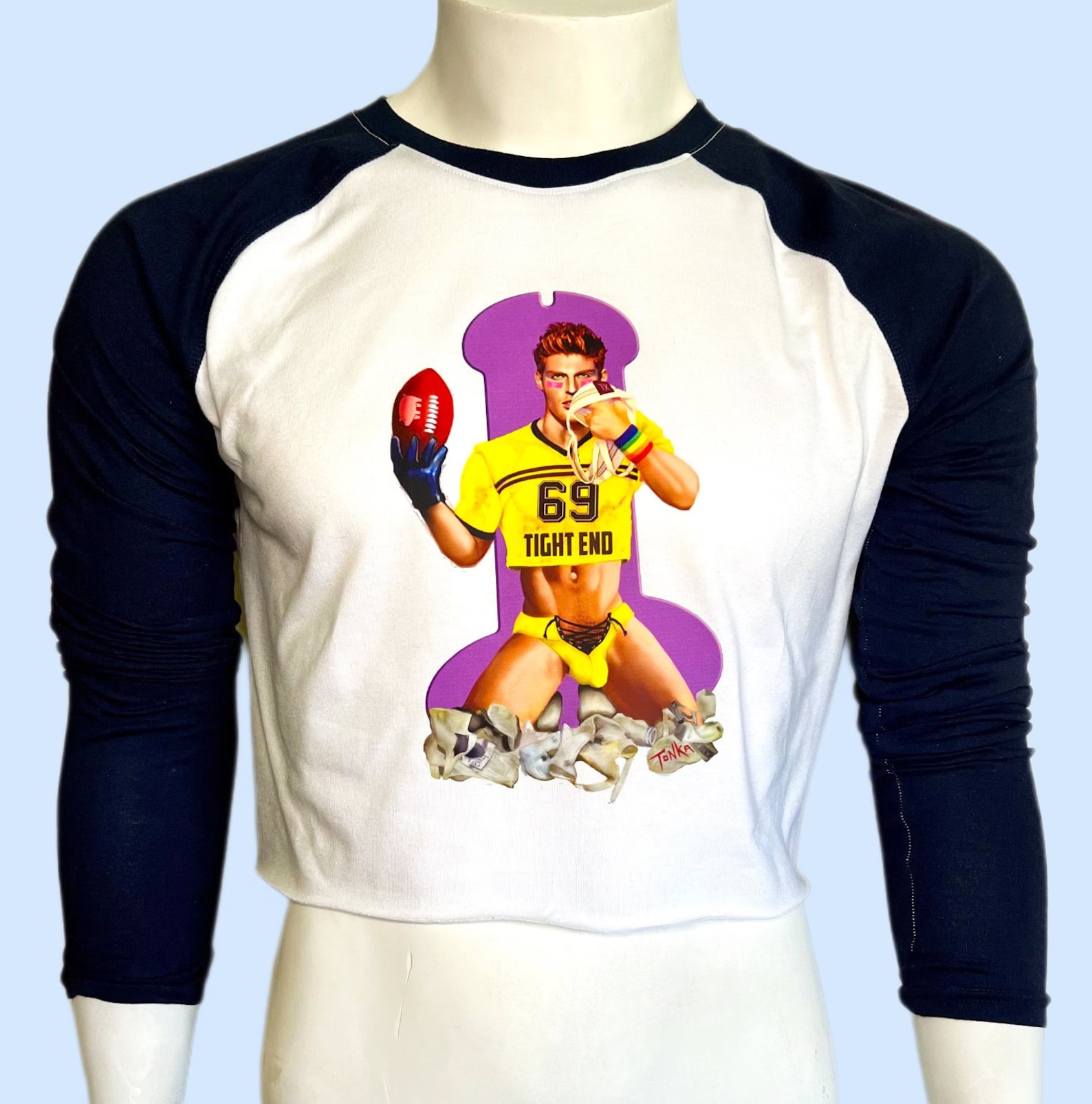 LIMITED EDITION Mens Crop Top Graphic Raglan Tshirt / 69 Etsy