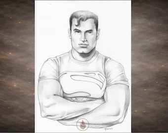 Ilustración de Superboy / Obra de arte original de Conner Kent para fans de DC Comics / Músculos / Superhéroe queer / TONKA ART / 9" x 12" Firmada