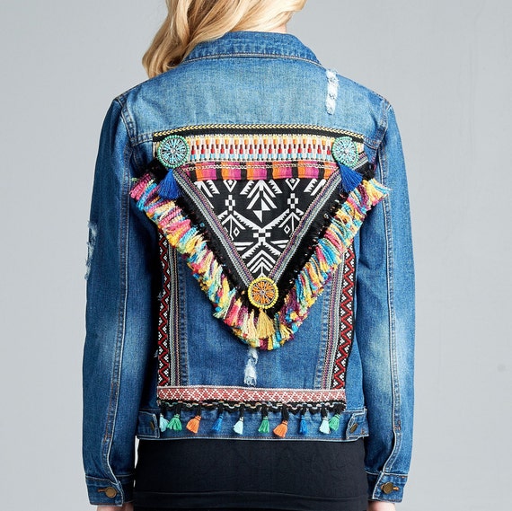 Embellished Jacket Boho Bohemian Denim Custom Southwestern | Etsy