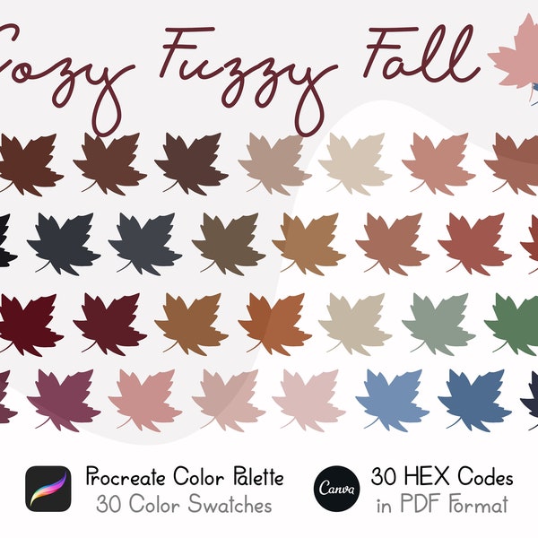 Cozy Fuzzy Fall, Procreate Color Palette, Fall Festival Color Swatches, Autumn iPad Procreate, Lettering, Canva HEX Code, Digital Download