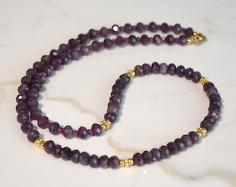 Handmade AAA Ruby Gemstone Necklace: 14k Gold Filled Accents, 21 inches, Ruby Anniversary Gift