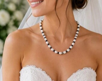 White Baroque Pearl and Iolite Gemstone Necklace, Sterling Silver Clasp, Wedding Jewelry, 18 inches