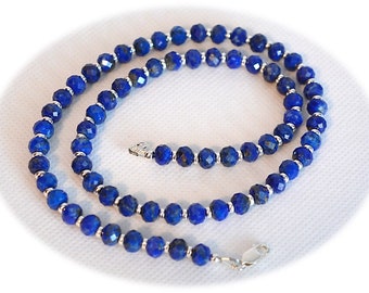 Stunning Natural Undyed "Lapis Lazuli" and Silver Beaded Necklace by Jama Studio, Natural Lapis and Gold Unique Gift for Her, Holiday Gifts