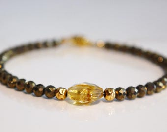 Elegant AAA Golden Pyrite and Citrine Bracelet, Gold Filled Beads, Luxury Statement Jewelry, various sizes available