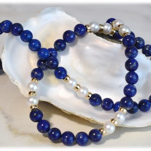 Natural Lapis Lazuli and Akoya Pearl Necklace (18 inches), Pearl and Gemstone Jewelry, Handmade Blue Statement Necklace, Unique Gifts