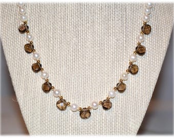 Handmade Pearl Smokey Quartz Teardrop Necklace: 19-inch Whiskey Quartz Jewelry