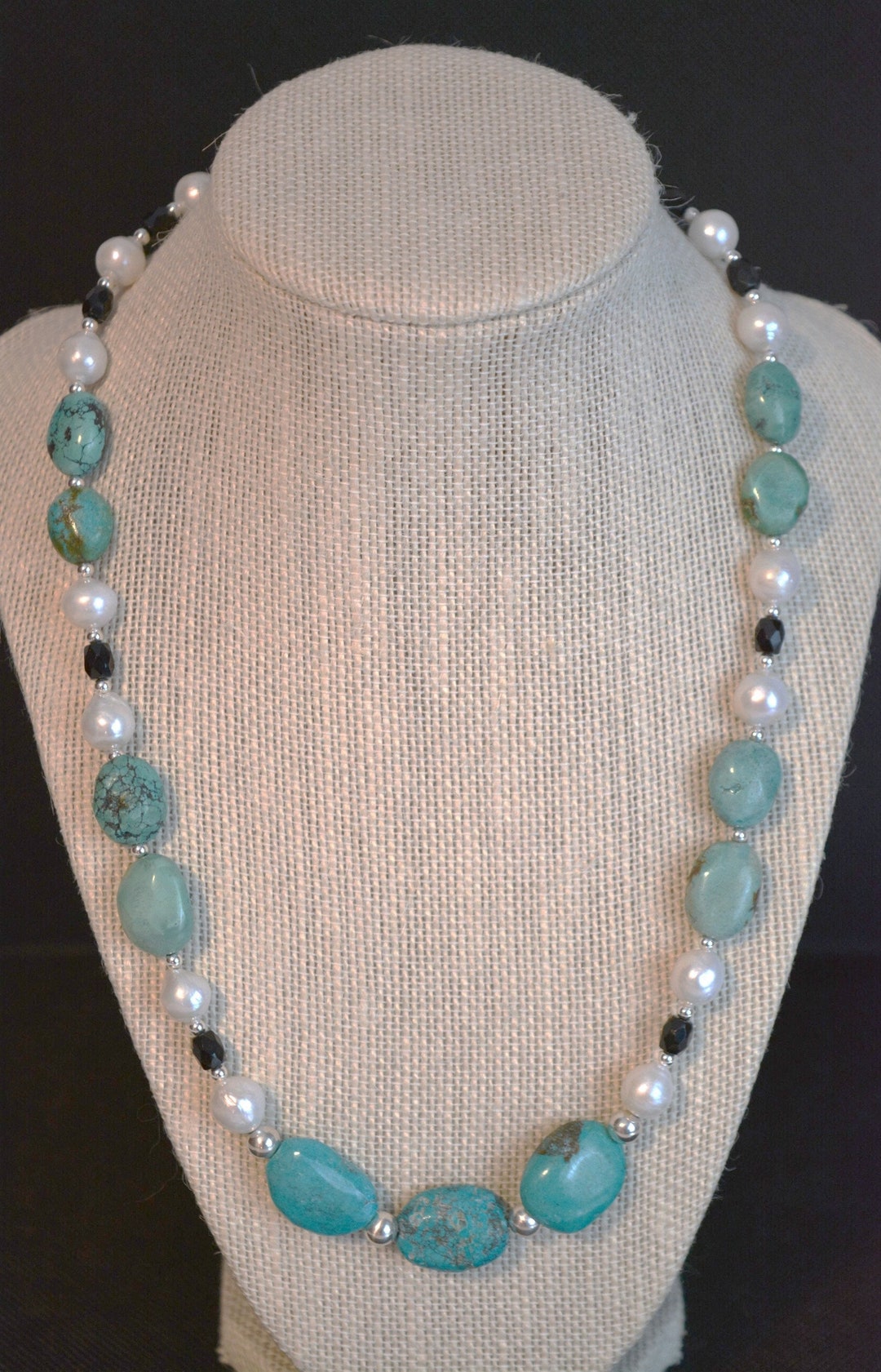 Natural Turquoise Baroque Pearl Necklace: Sterling Silver Clasp - Etsy