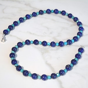 Lapislazuli-Türkis-Halskette: Echtsilber-Edelsteinschmuck, 45 cm