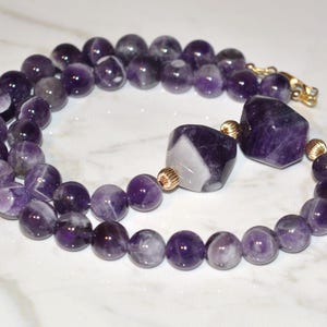 10mm Natural Dark Dream Amethyst Gemstone Necklace measuring 18 inches, Amethyst Jewelry, Amethyst Necklace, Purple Necklace, Unique Gifts