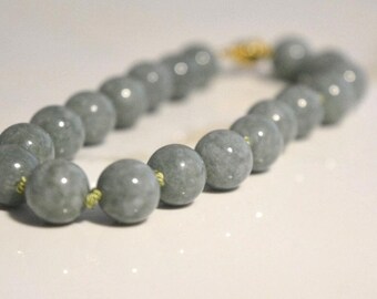 Natural Burma Jade Beaded Bracelet: 14k Gold Filled Clasp, March Birthstone