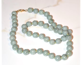 Natural Burma Jade Necklace, 14K Solid Gold Jade Necklace, AAA Genuine Green Jade Jewelry, Untreated Burma Jade Beads, 18.5 Inches