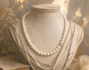Classic White Freshwater Pearl Necklace | Genuine 6-8mm Pearls | Sterling Silver | Timeless Bridal Jewelry | Elegant Pearl Gift | 16 inches