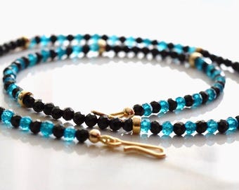 Sky Blue Topaz & Black Spinel Beaded Necklace: 14k Gold Filled (17.5 inches)