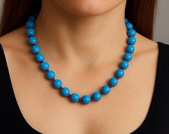 Turquoise & Pink Tourmaline Necklace with Diamond Accent, Sterling Silver, Handmade Necklace, 18.75 Inch