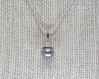 Colgante de perla de agua dulce gris: collar solitario hecho a mano, regalo para el tercer aniversario, piedra de nacimiento de junio.