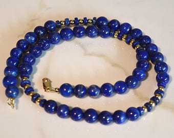 Handmade Lapis Lazuli Necklace • Deep Blue Gemstone Jewelry with gold filled Accents • 17.5 inches