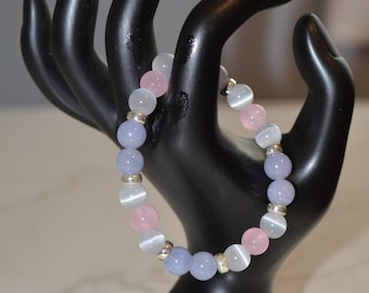 Handmade Natural Crystal Stretch Bracelet with .925 Sterling Silver Spacer Beads (fits 6.0 to 6.5 inch wrist)