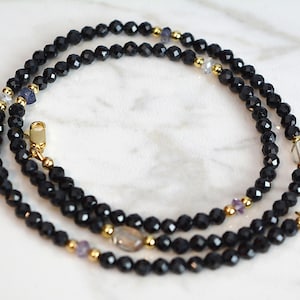Black Spinel Gemstone Beaded Necklace with Gold Filled Accents
