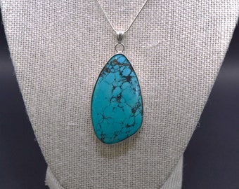 Large Turquoise Necklace by Jama Studio, Turquoise Jewelry, Genuine Turquoise Pendant, Statement Necklace, Gift for Her or Him