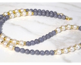 Handmade 14k Gold Filled Tanzanite & Freshwater Pearl Necklace, 18.5 inches
