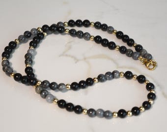 Black Jade Necklace, Wuji Jade Necklace, Black Jadeite Jewelry, Gold Filled Minimalist Necklace, Natural Gemstones, 21 Inch Unisex Jewelry