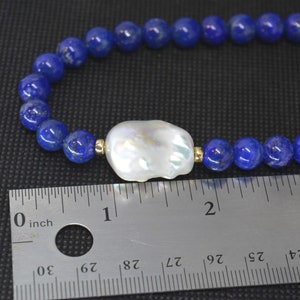 Lapis Lazuli Necklace, Baroque Pearl and Gemstone Jewelry, Unique Anniversary Gift, Handmade Dark Blue Statement Necklace image 5