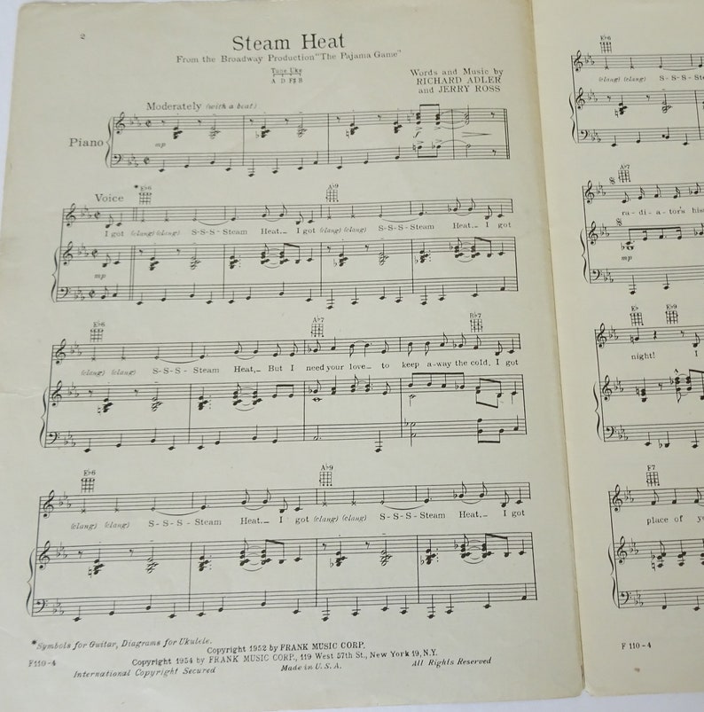 Steam Heat The Pajama Game Song Vintage Sheet Music 1952 Etsy