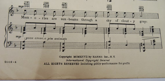 Just A Memory Song Vintage Sheet Music 1927 Harms Etsy