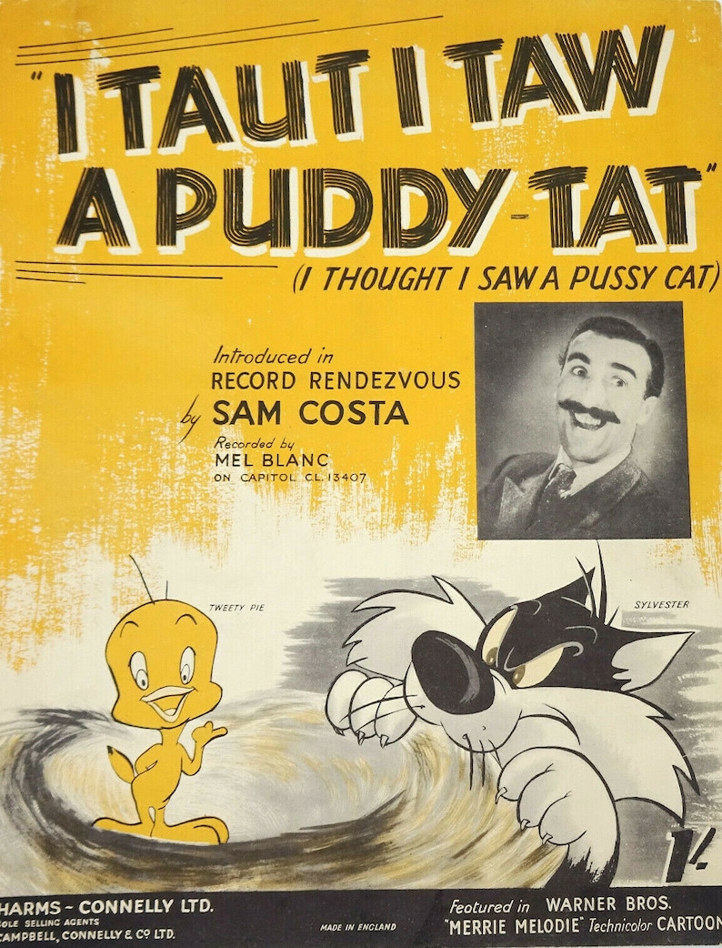 Bird Saying I Thought I Taw A Puddy Tat I Taut I Taw A Puddy-Tat Sam Costa Tweety Bird Sylvester Sheet | Etsy