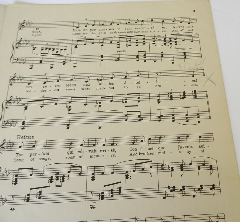 The Song Of Songs Melodie Chanson Du Coeur Brise Vintage Sheet Etsy