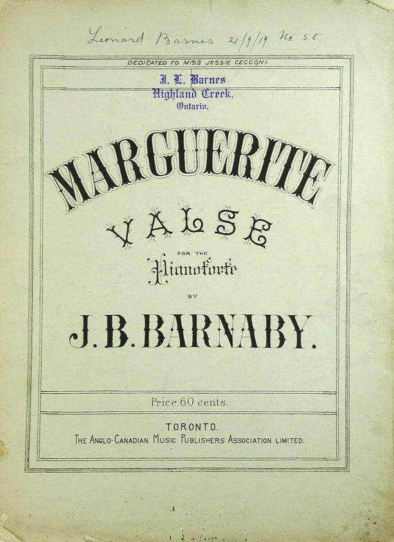 Jb Barnaby Marguerite Valse Piano Waltz Antique Sheet Music Etsy