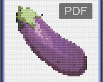 Funny Eggplant Emoji Cross Stitch Pattern PDF