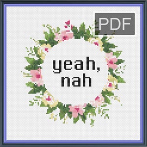 Yeah, Nah Kiwi Slang Cross Stitch Pattern PDF