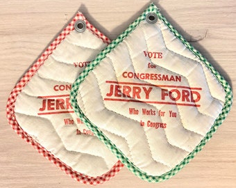 Vote Jerry Ford for Congressman - Michigan - TWO Potholders - Red and Green Gingham