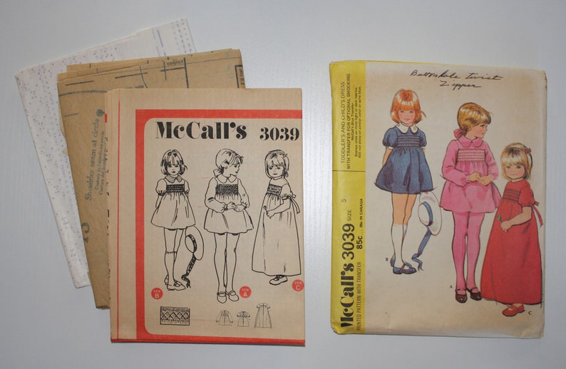 Size 5 Toddlers and Childs Dress McCalls 3039 Vintage Pattern