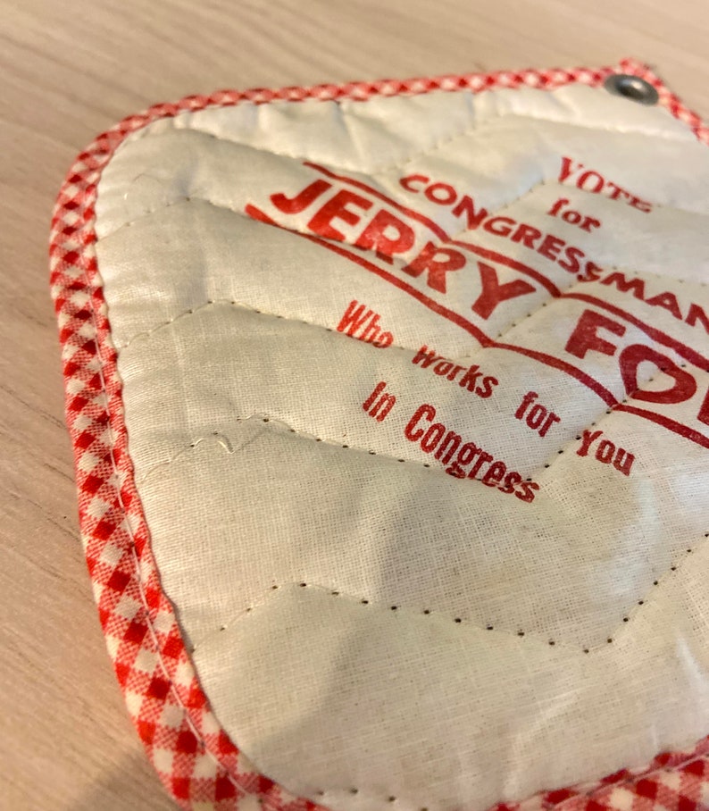 Vote Jerry Ford for Congressman Michigan TWO Potholders Red and Green Gingham image 6