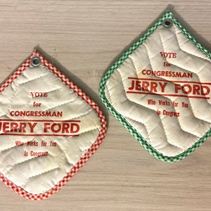 Vote Jerry Ford for Congressman Michigan TWO Potholders Red and Green Gingham image 3