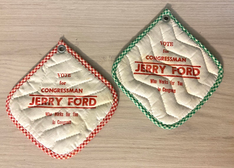 Vote Jerry Ford for Congressman Michigan TWO Potholders Red and Green Gingham image 3