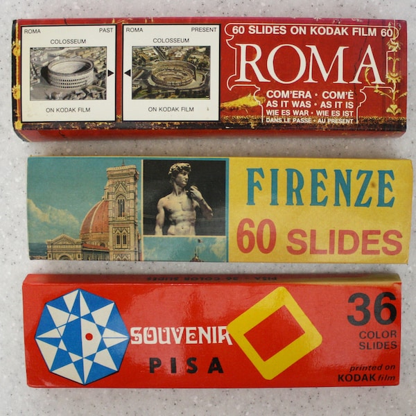 Souvenir Slides Italy - Vintage 1970s - Florence Pisa Rome - Kodak Projector Film - European Travel - Past and Present - Art History Photos