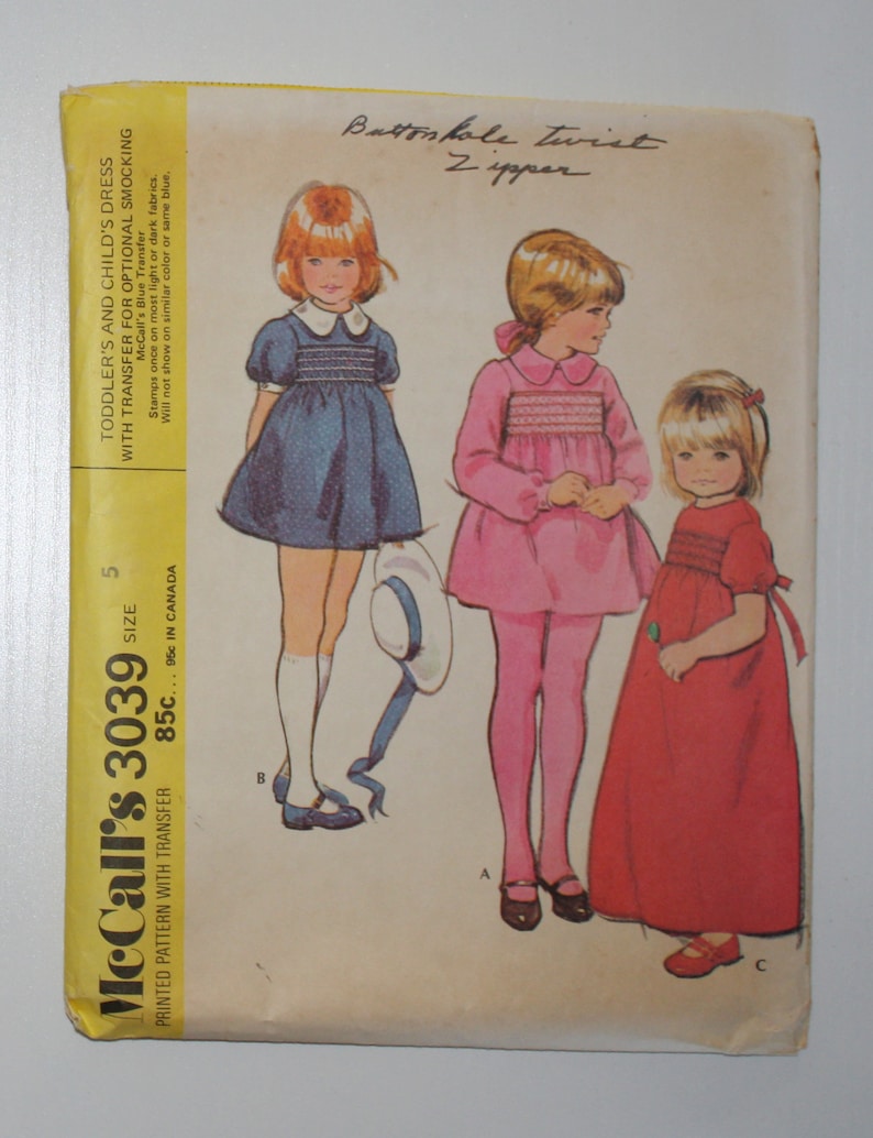 Size 5 Toddlers and Childs Dress McCalls 3039 Vintage Pattern