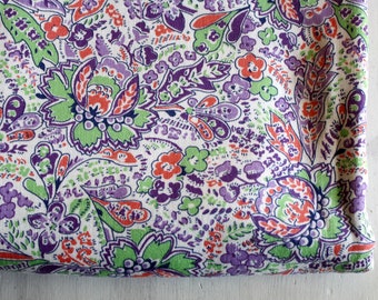 Vintage Abstract Flower Fabric - 4 Yards - Purple Green Orange - 1950/1960