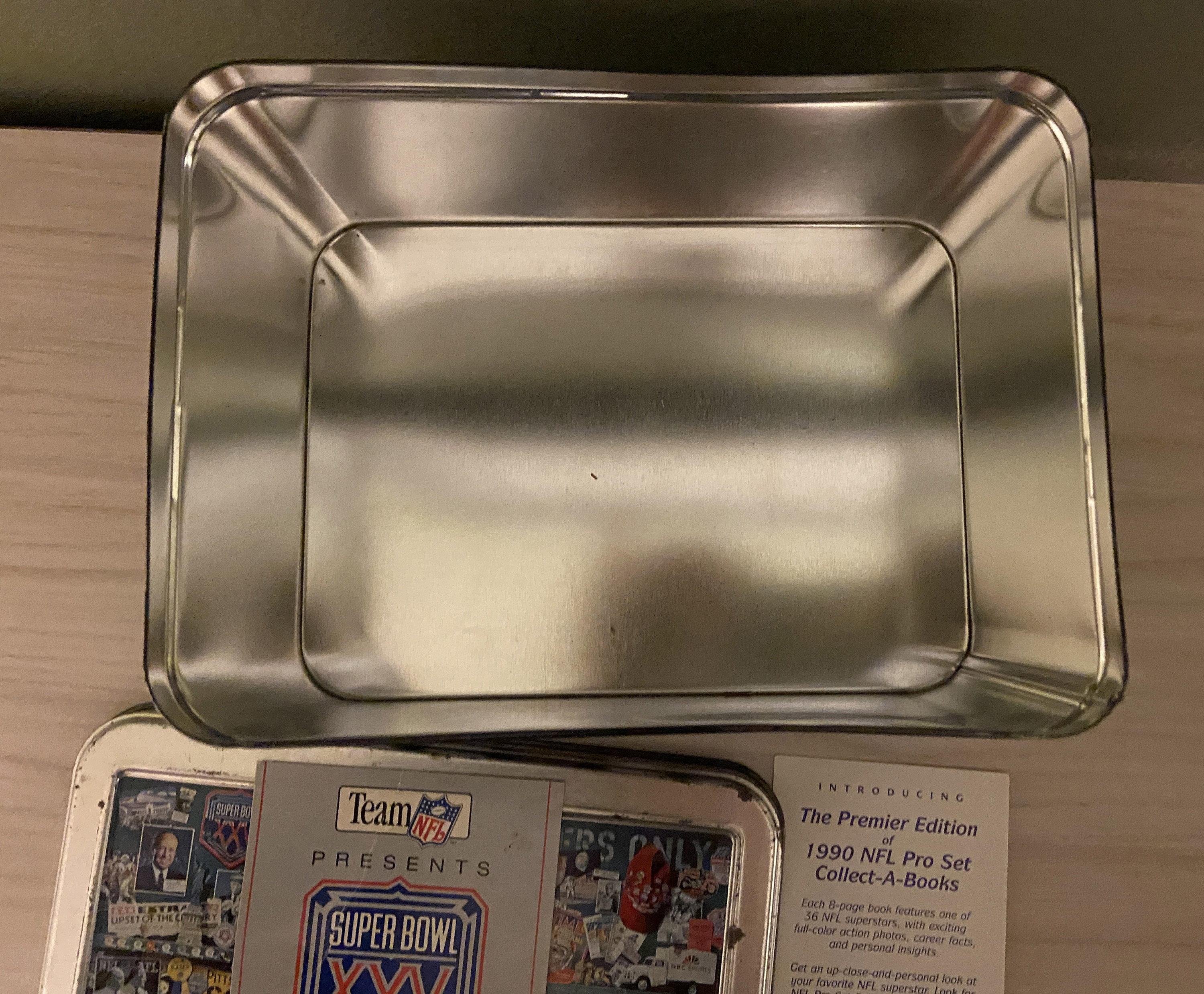 1990 Super Bowl XXV Commemorative Silver Anniversary Chocolate Tin