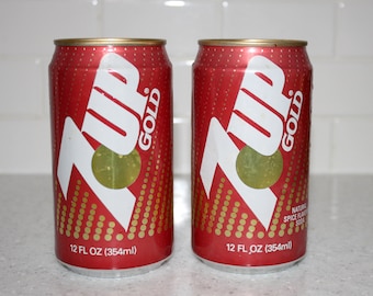 7 Up Gold Cans - Gestaakte Soda uit 1988 - Zeldzame blikjes - Spice Beverage