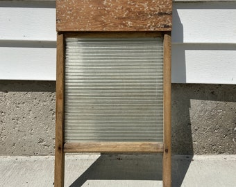 Glass Washboard - Wood and Glass - 12" x 14" - 1900s