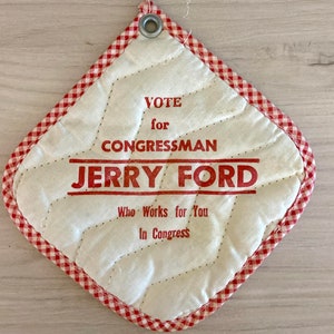 Vote Jerry Ford for Congressman Michigan TWO Potholders Red and Green Gingham image 4