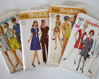 Vintage Simplicity Patterns - Woman's 1960s 1970s Fashion - Group of 4 - 9630 7546 9321 7927 - Used - As Is