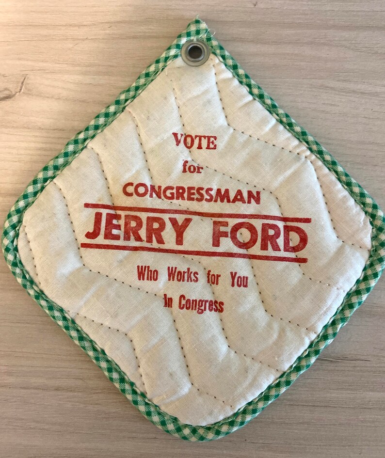 Vote Jerry Ford for Congressman Michigan TWO Potholders Red and Green Gingham image 5