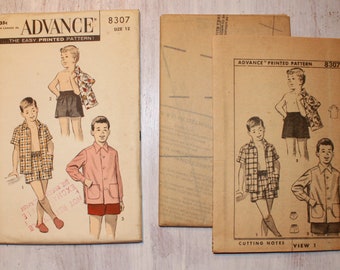 Advance 8307  Vintage Pattern - Boy's Sports Shirt and Shorts - 1950s